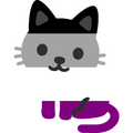 An illustration of ace kitty, a simple cat in black, gray, white, and purple to represent the asexual spectrum pride flag.