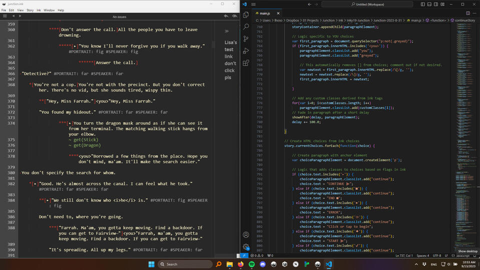 Writing Ink and JavaScript markup text